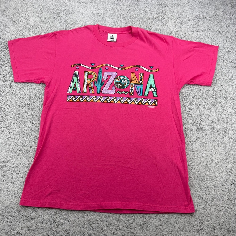 Vintage Arizona Shirt Mens Large Pink Lee 90s Southwest Cactus Dessert USA Made